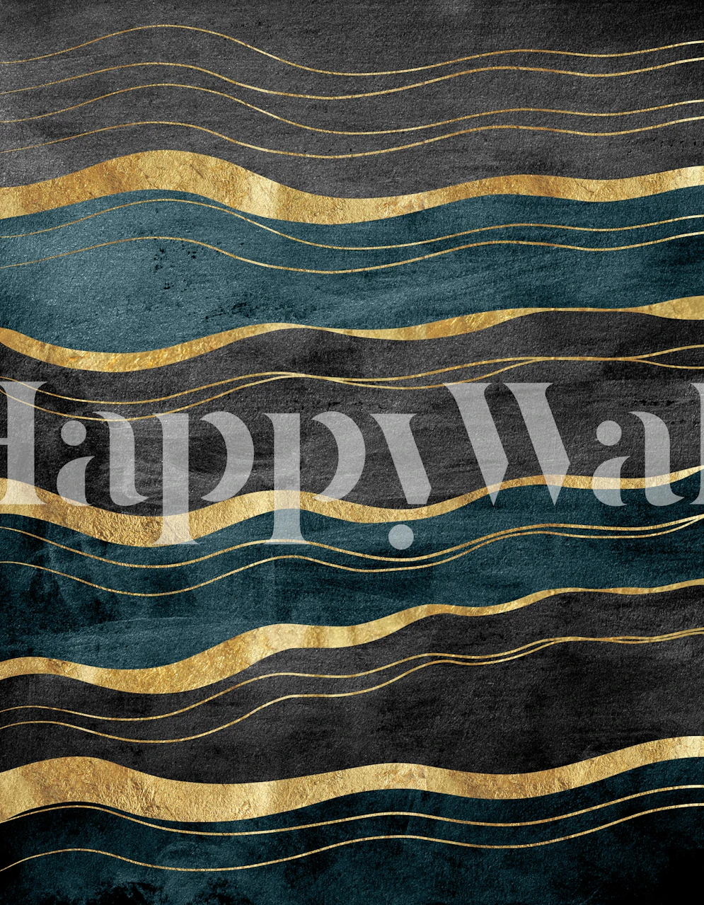 Black and teal wavy lines with gold accents wallpaper