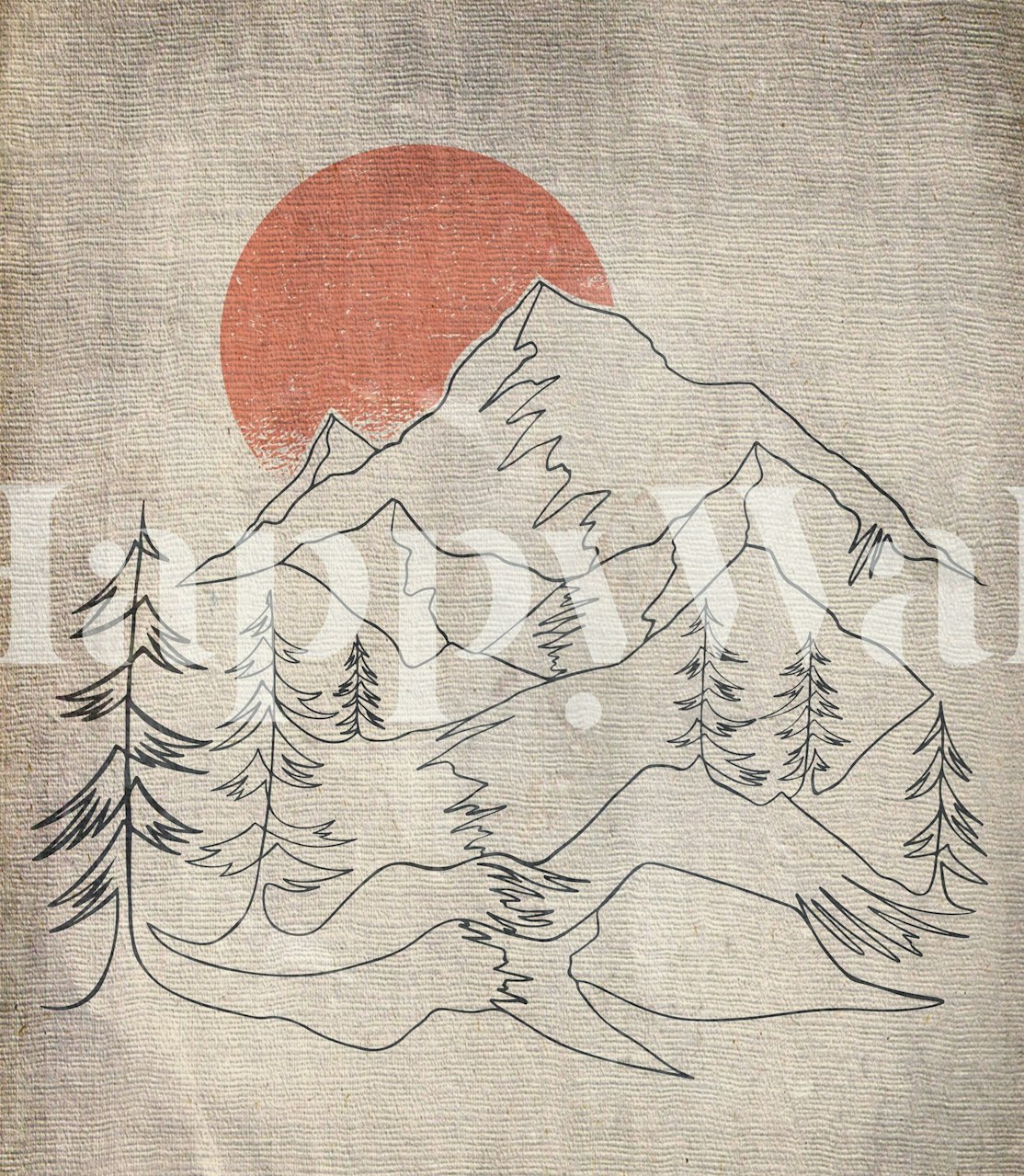 Rustic Mountain Art Tapete in einem Raum