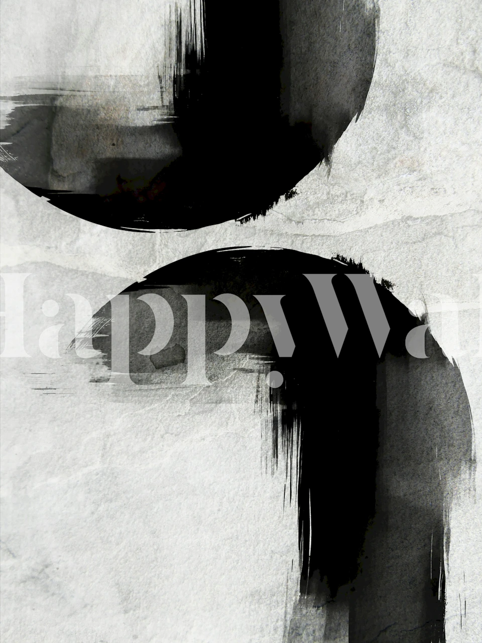 Black abstract brushstrokes on textured white background wallpaper