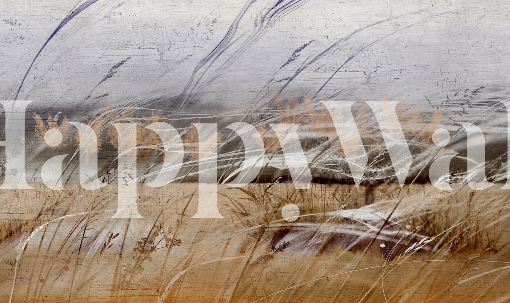 Abstract pampas grass illustration in beige and gray wallpaper