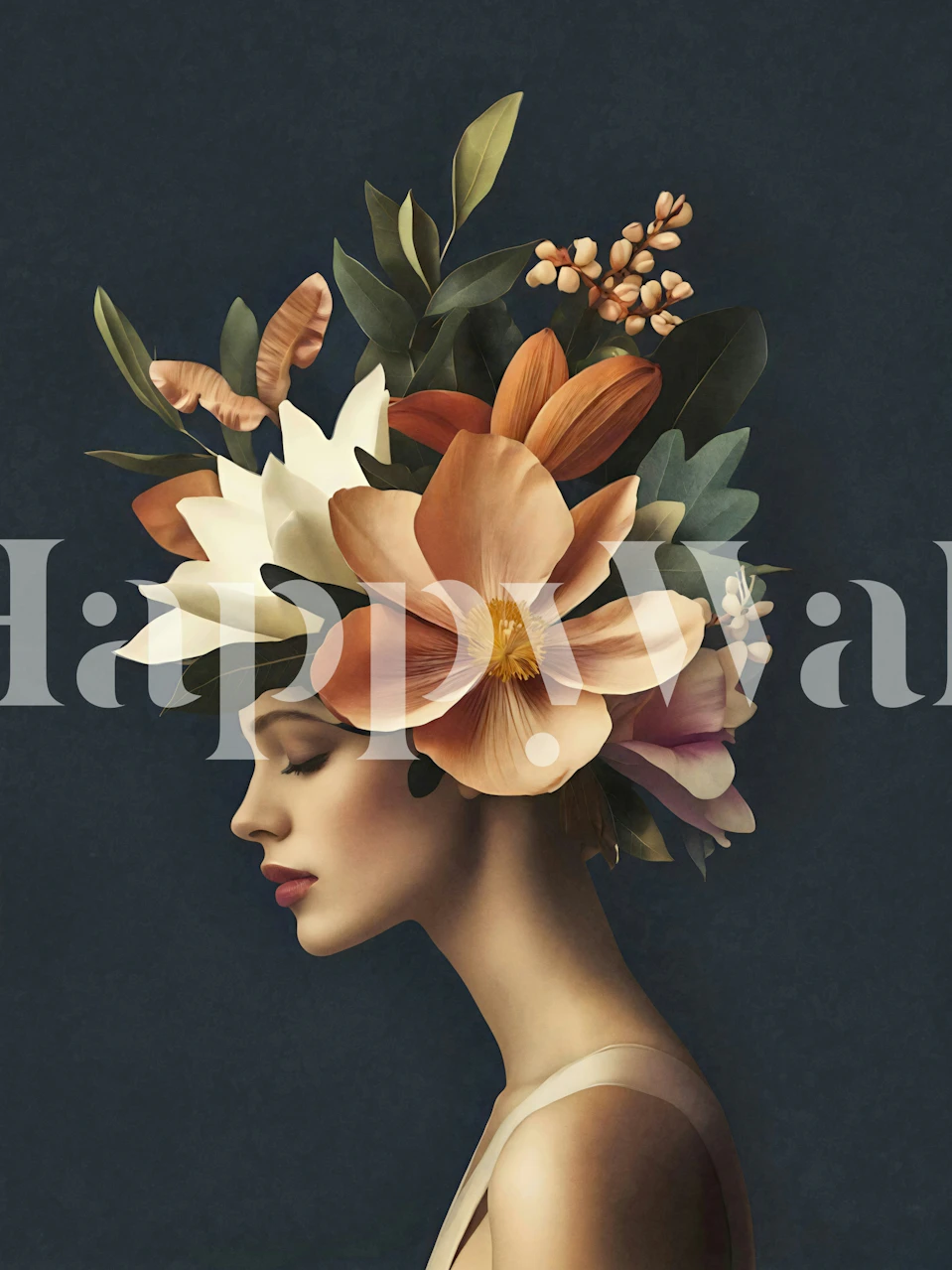 Botanical Beauty Ethereal Portrait tapetti huoneessa