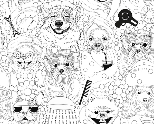 happy dog spa - black and white