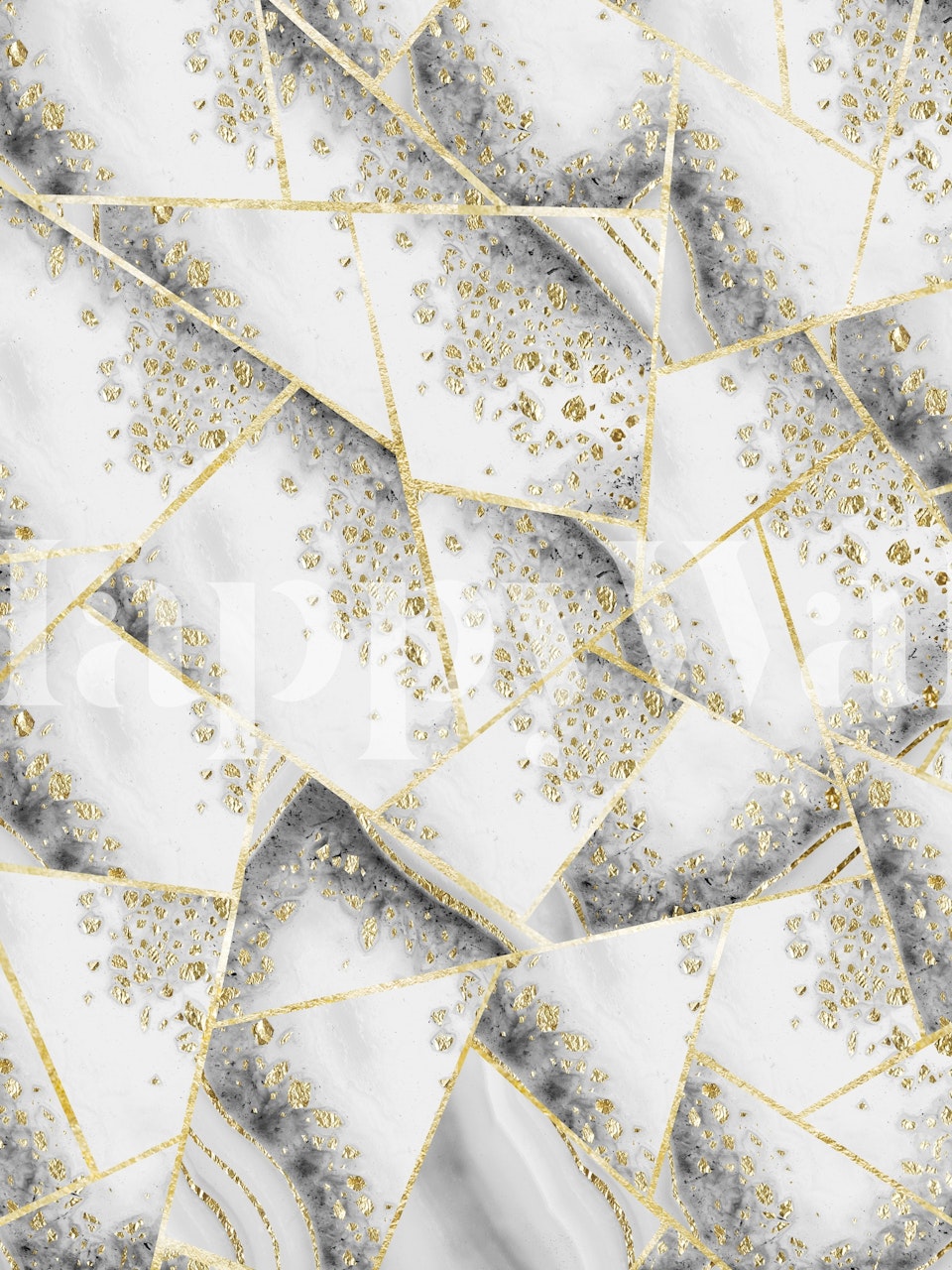 White and gold geometric marble pattern wallpaper