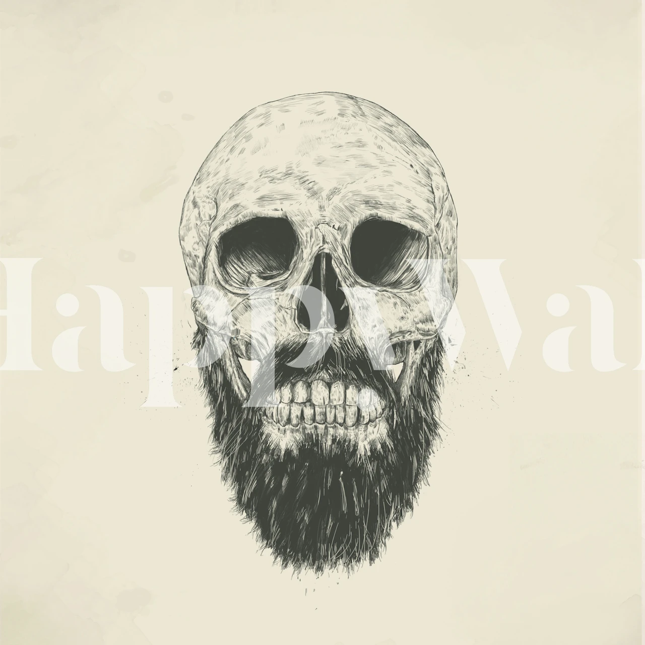 Carta da parati con teschio e The Beard Is Not Dead in una stanza