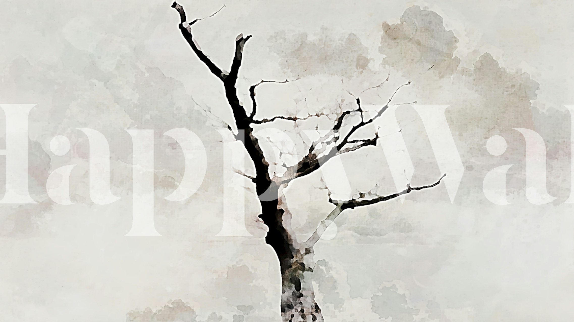 Black and white tree silhouette on a soft background wallpaper