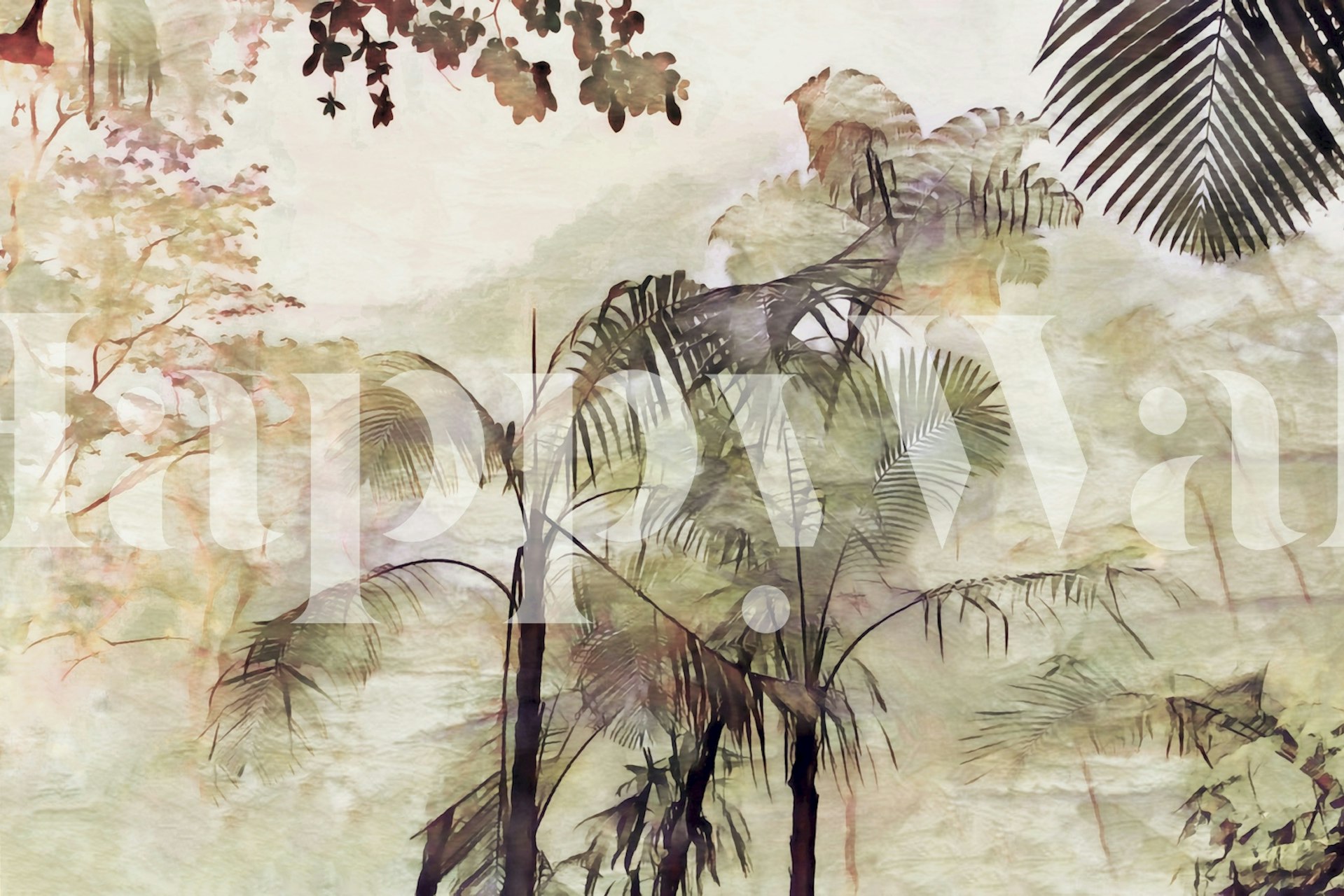 Tropical wallpaper in a room setting