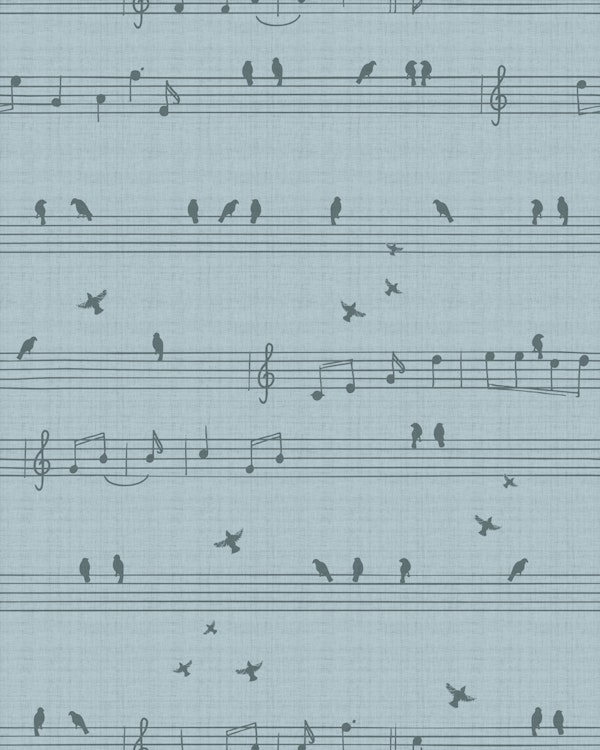 Musical birds texture large – earthy blue