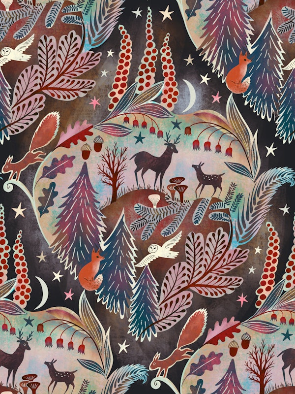 wildlife moonlight damask