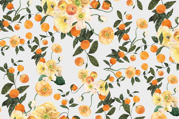 Lucid Blooms with Oranges on Light Gray