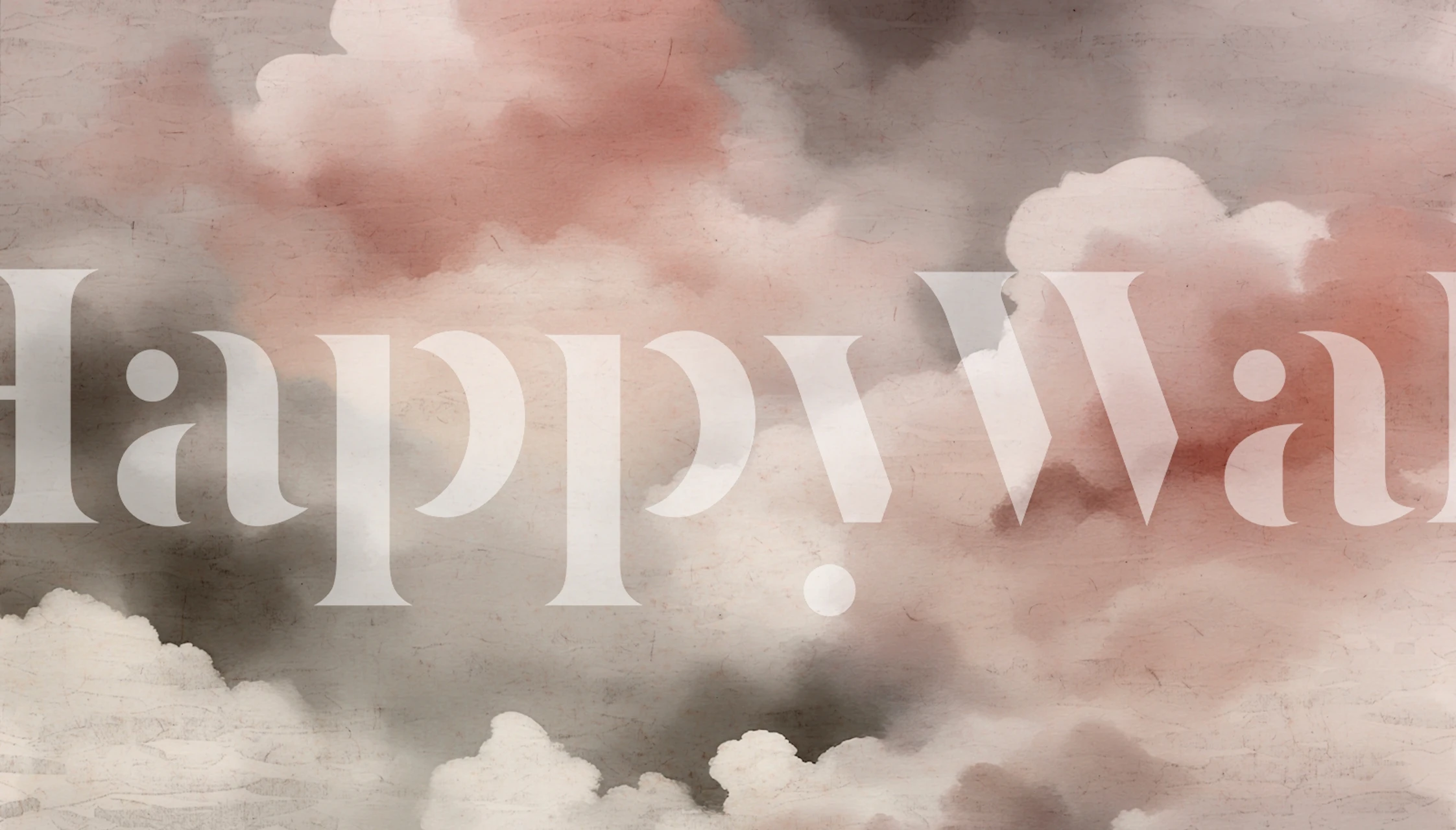 Cloudy sky mural in soft gray and blush tones wallpaper