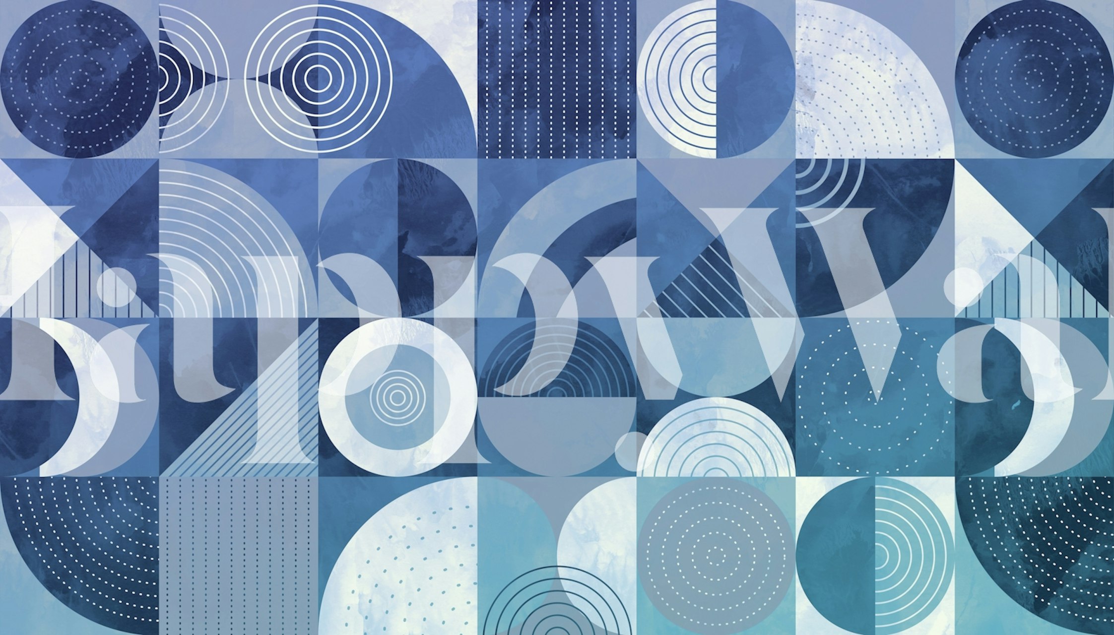Geometric patterns with blue and white circles and lines wallpaper