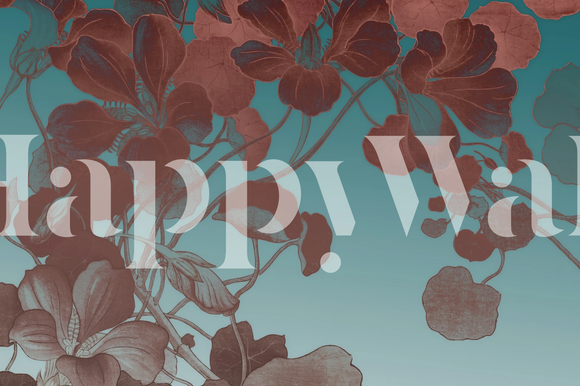 Burgundy and blue floral wallpaper with intricate patterns