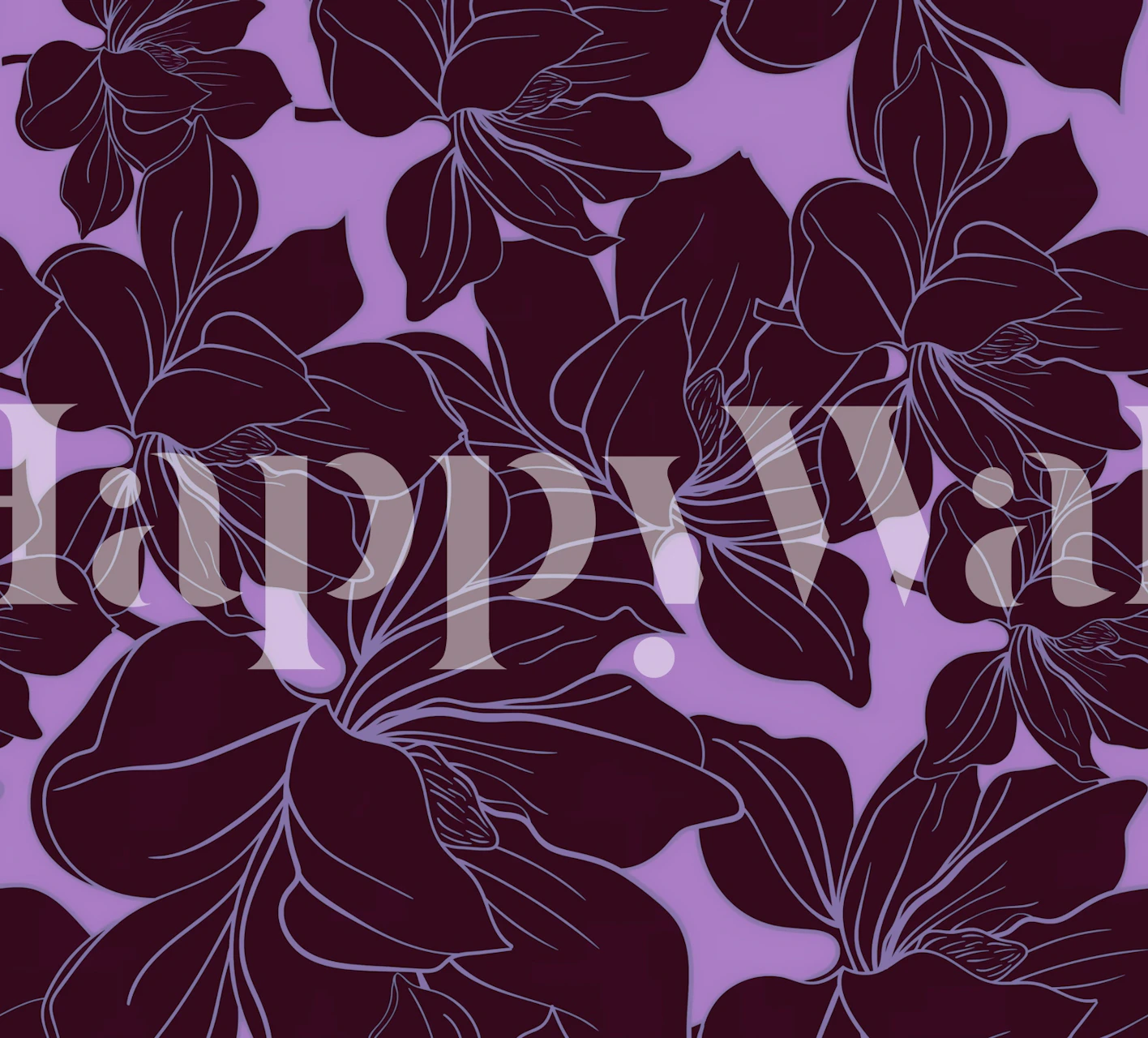 Burgundy and blue floral wallpaper with intricate patterns