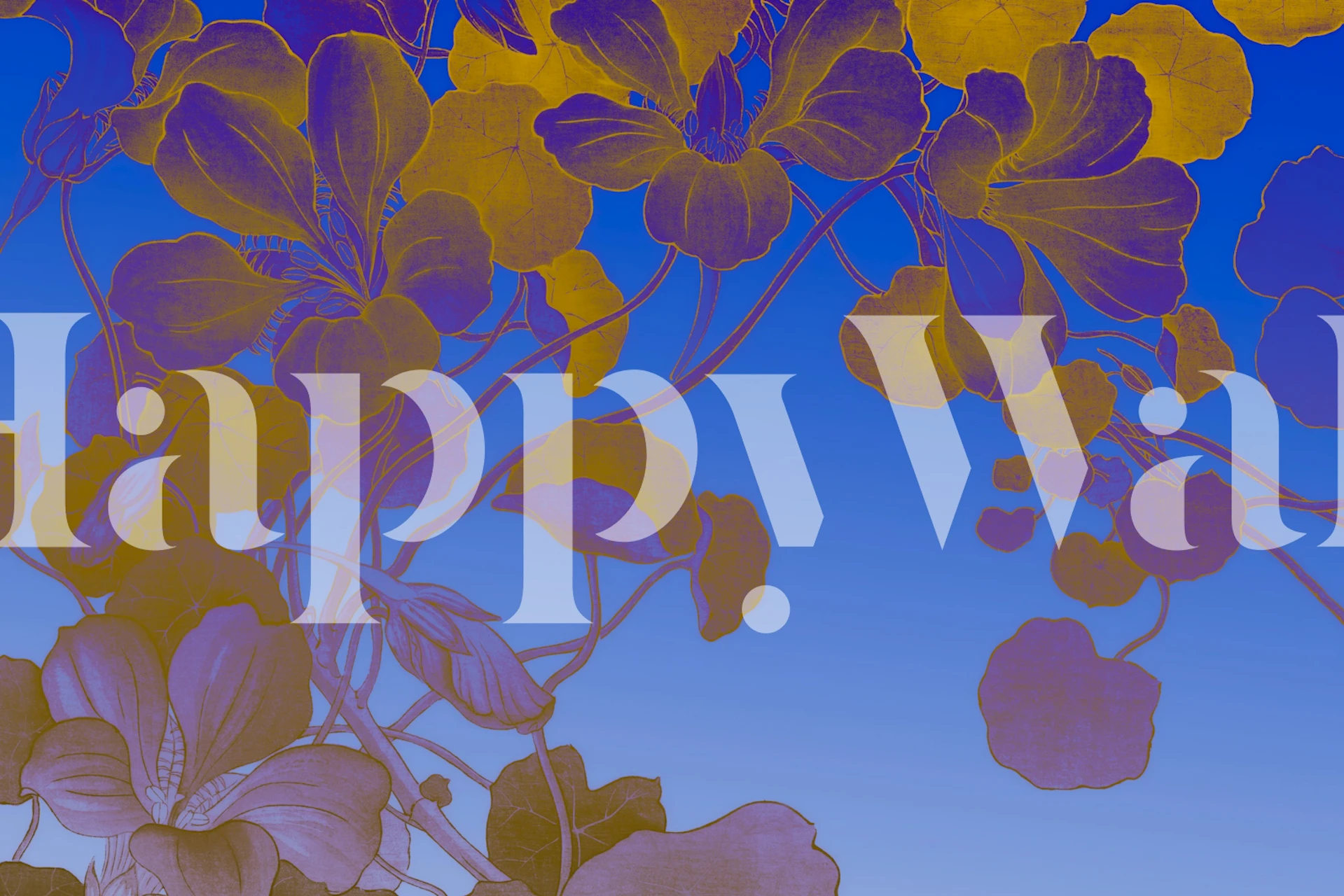 Midnight floral design with blue and gold flowers wallpaper