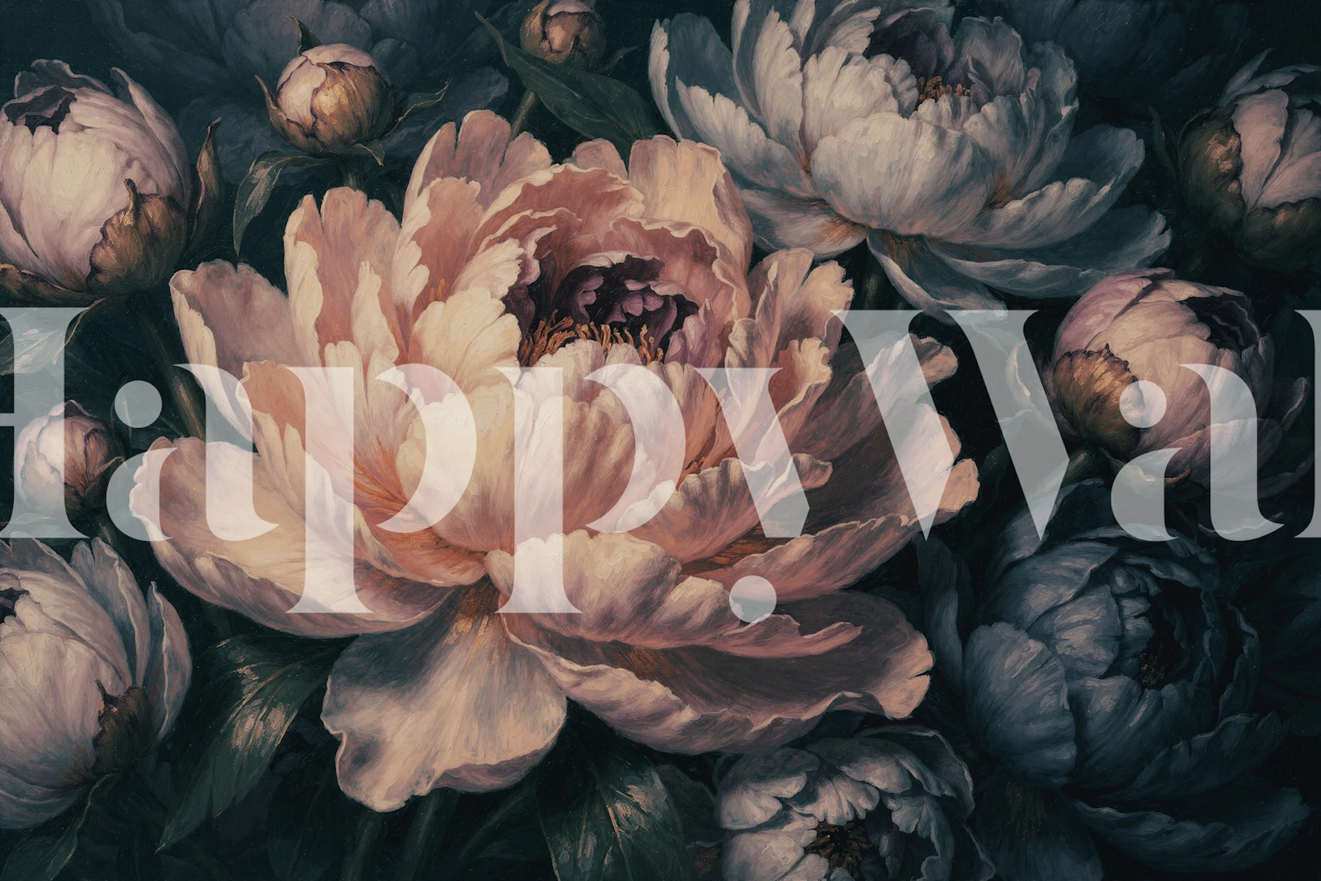 Midnight floral design with blue and gold flowers wallpaper