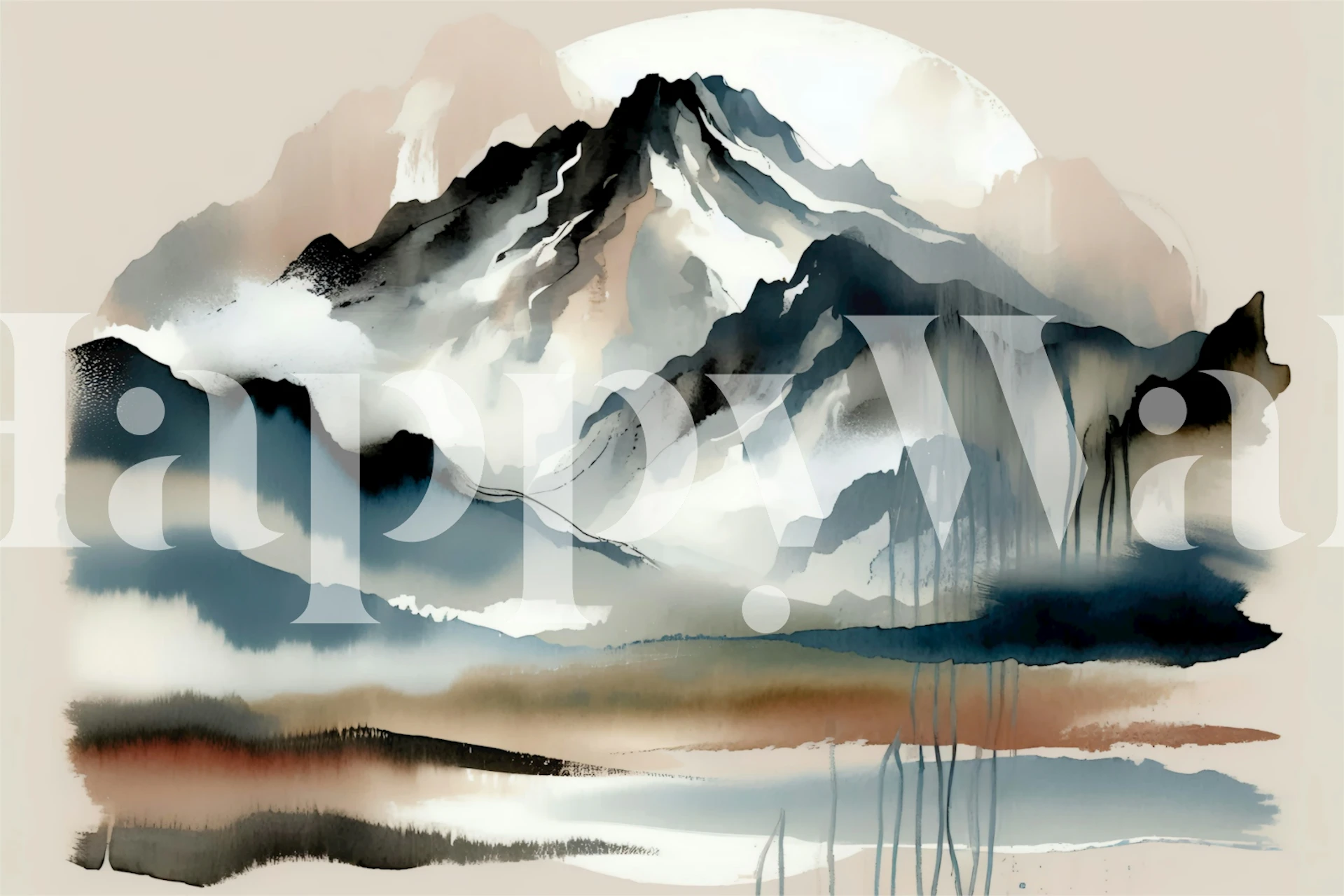 Zen Mountain Reflection wallpaper in a room