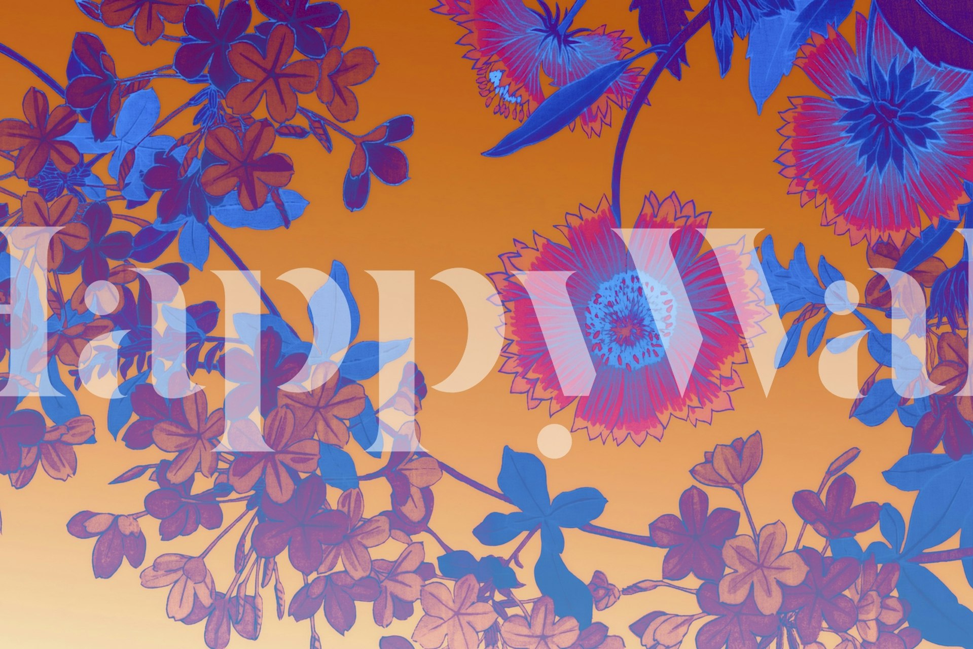 Vibrant Floral Eclipse-behang in een kamer