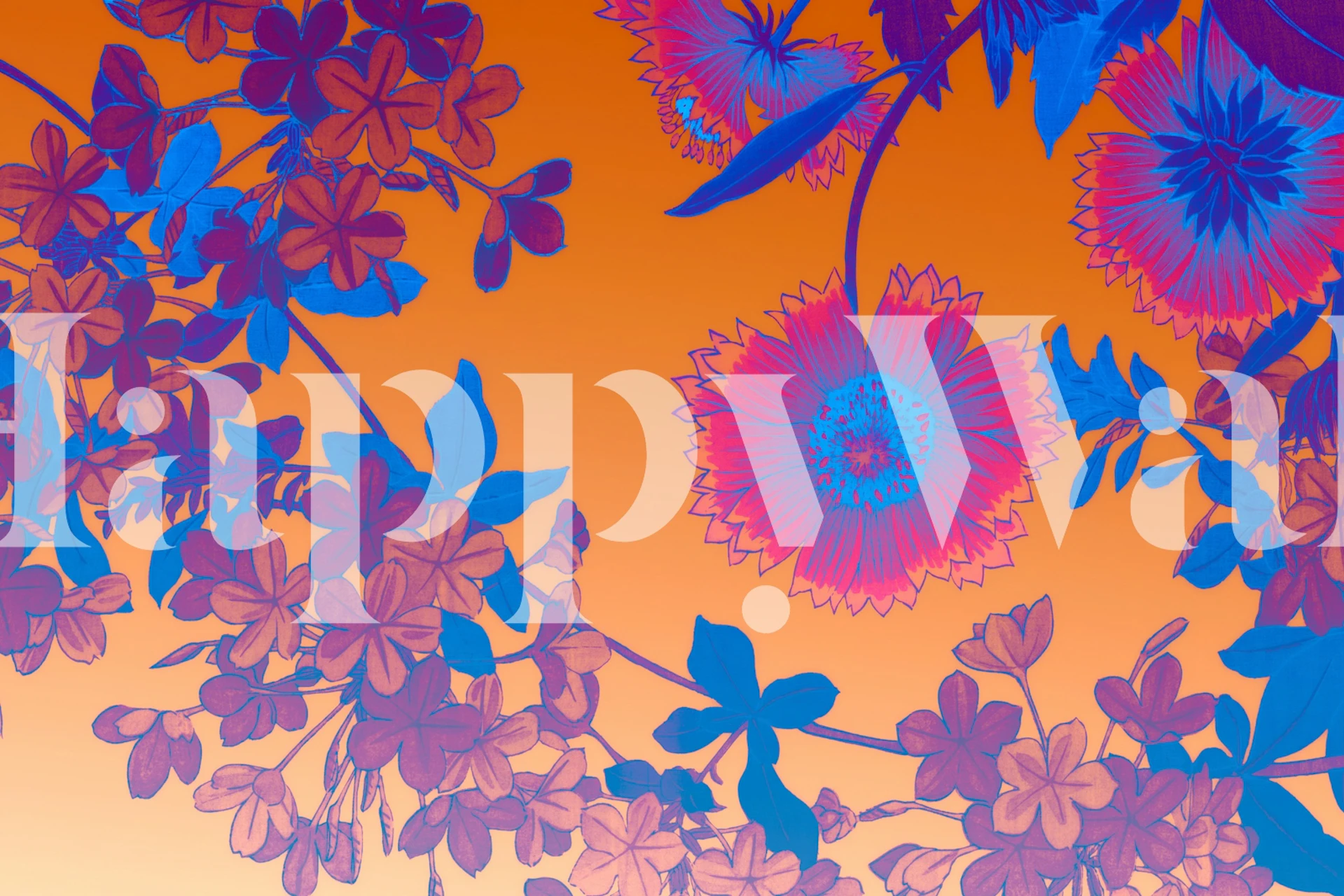 Vibrant Floral Eclipse-Tapete in einem Raum