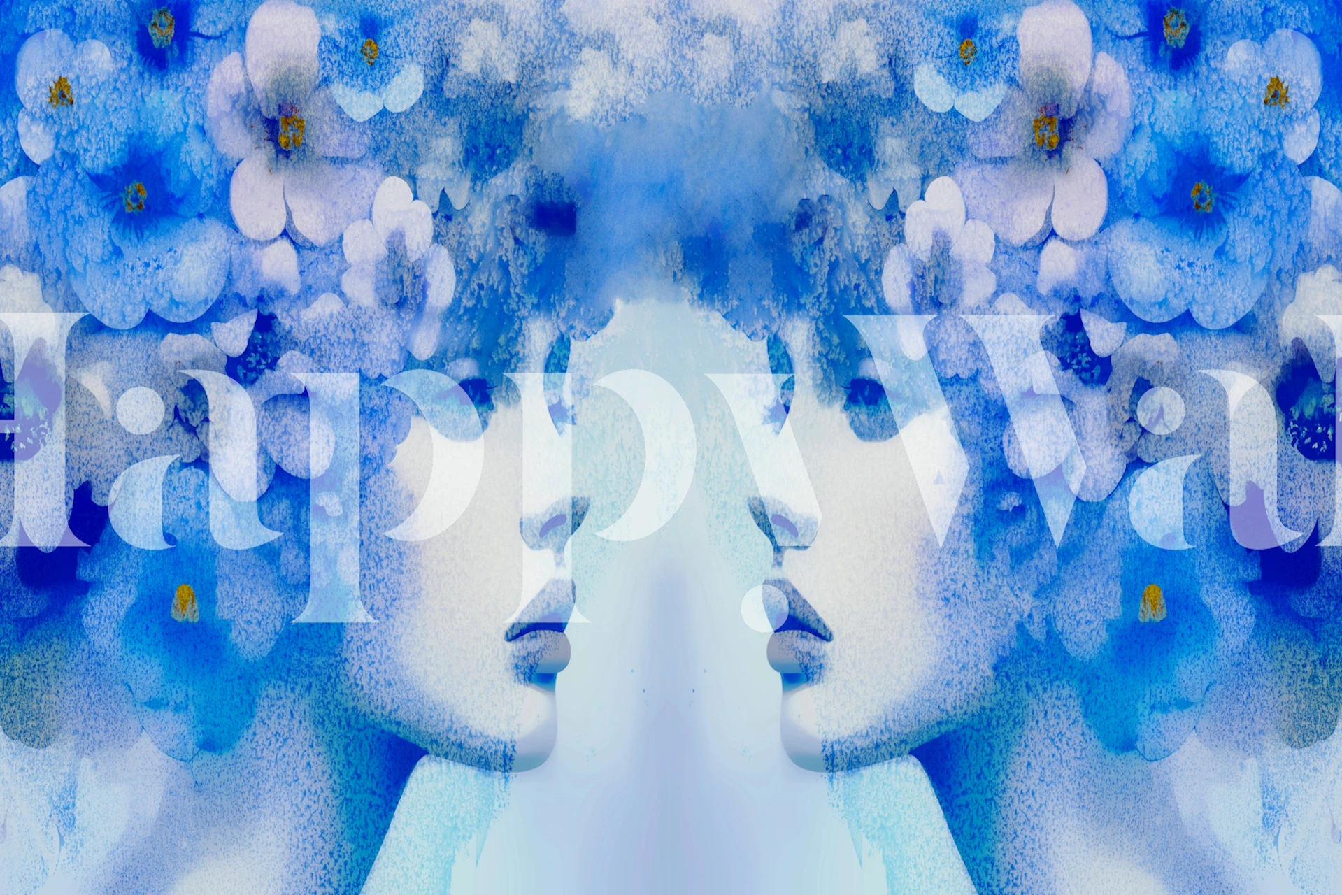 Blue Blossom Dreams bloemenbehang in een kamer