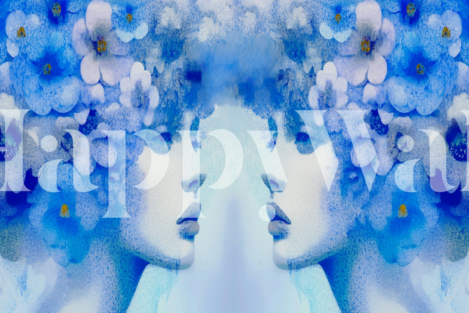 Blue Blossom Dreams floral wallpaper in a room