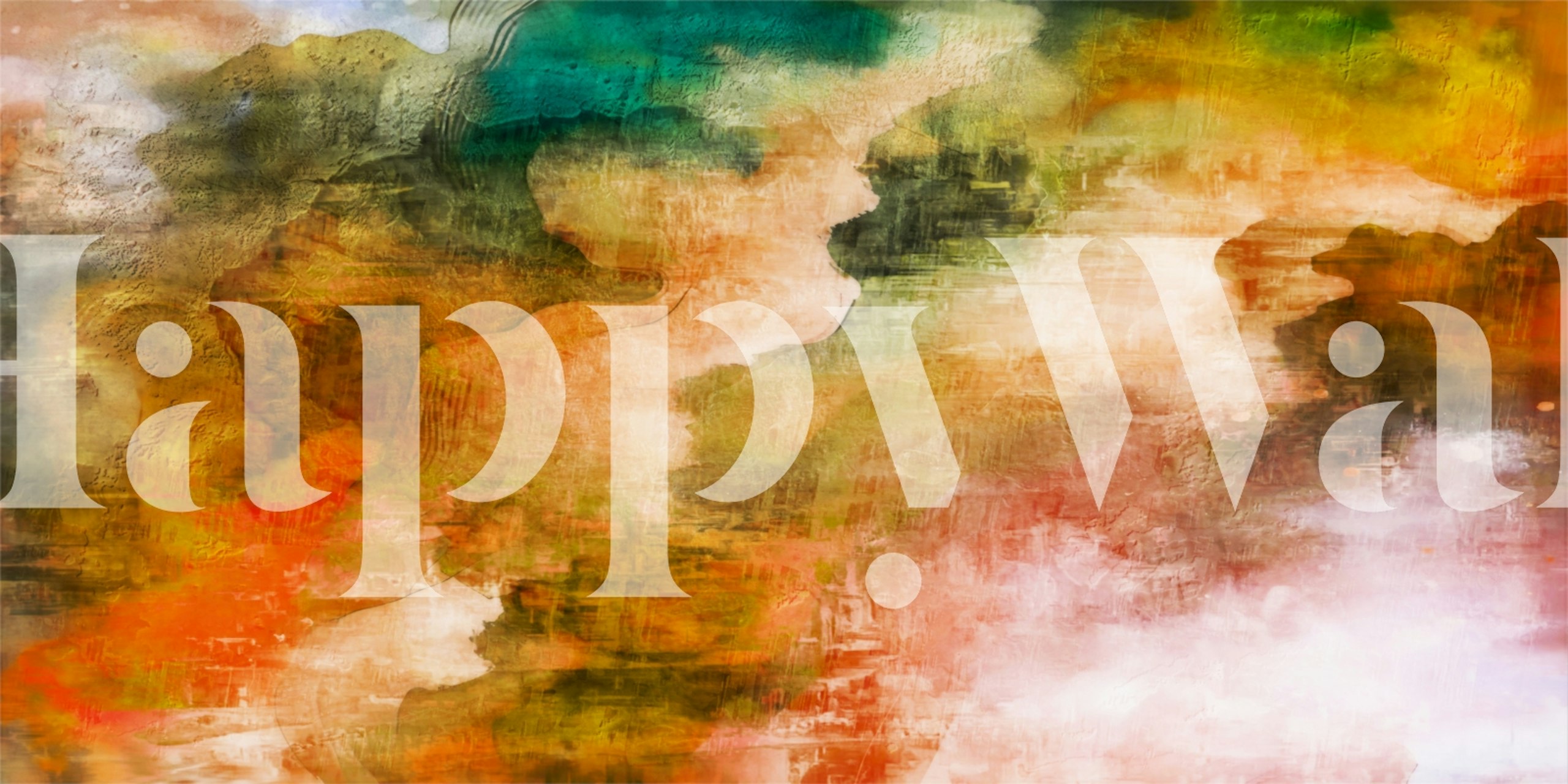 Colorful abstract brush strokes in orange, green, and white wallpaper