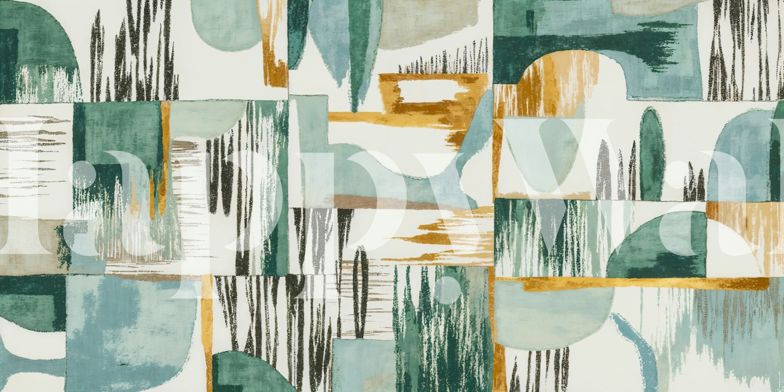 Colorful abstract brush strokes in orange, green, and white wallpaper