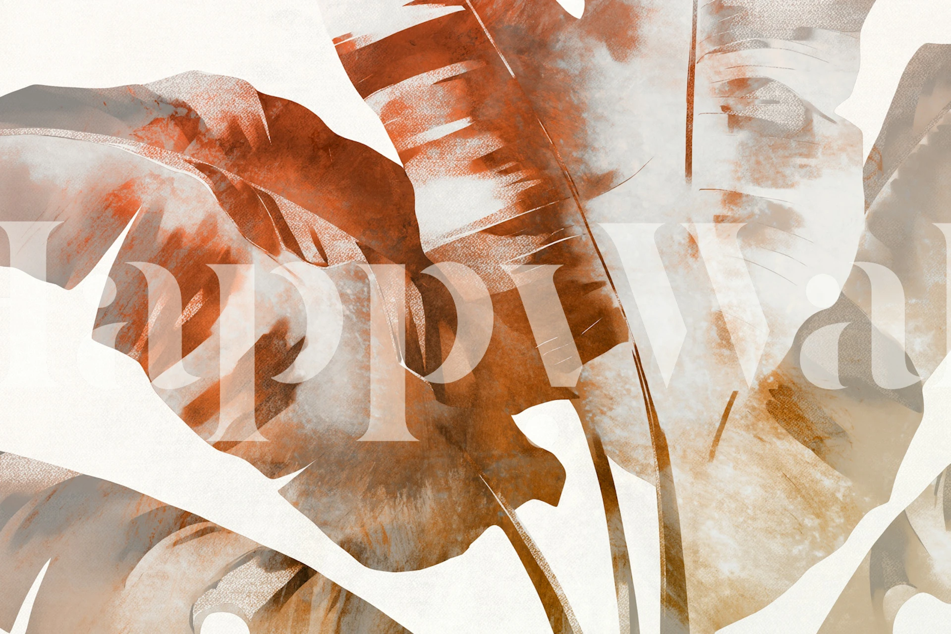 Tropical banana leaves in warm orange and beige tones wallpaper