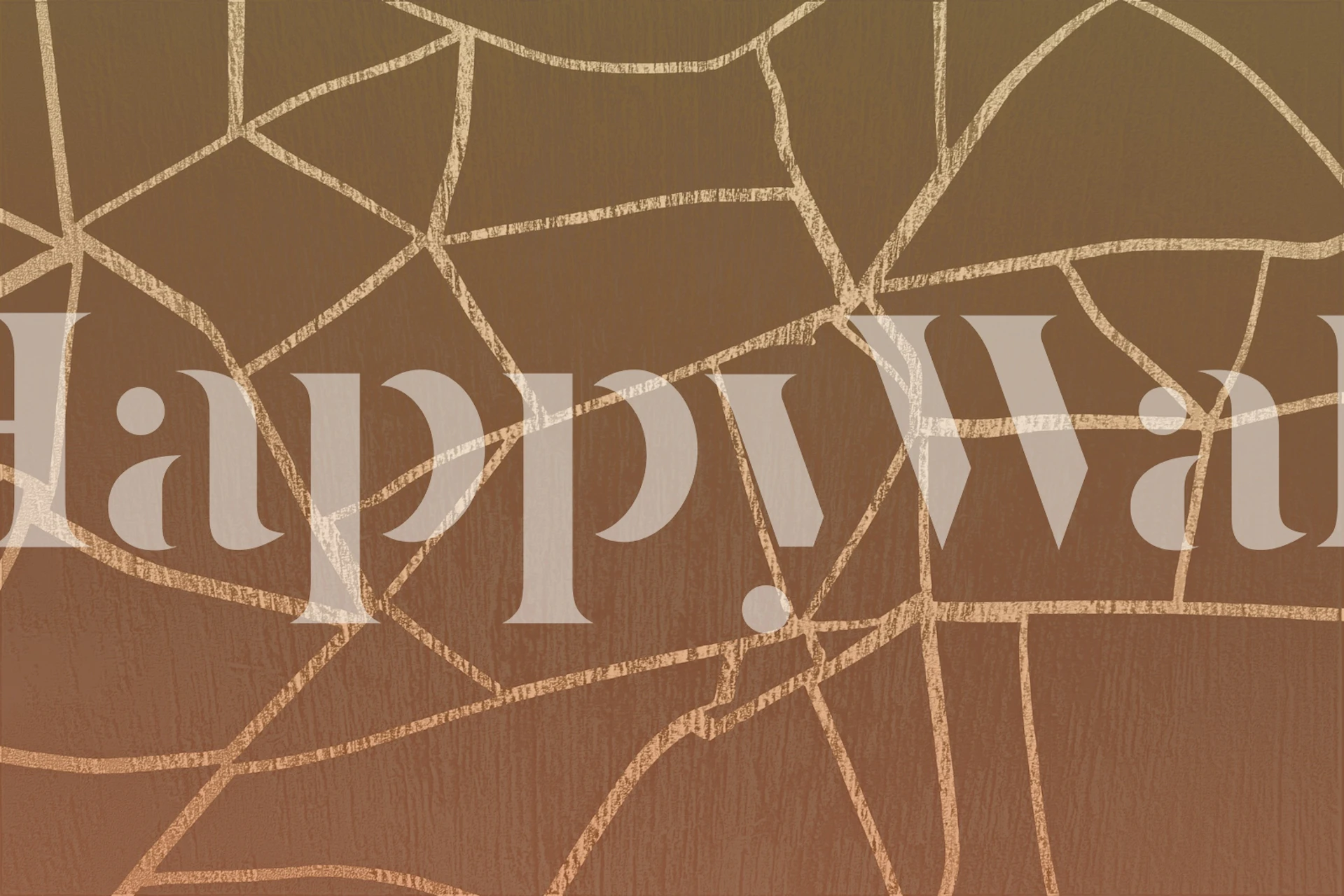 Rustic earth tones wallpaper with geometric golden lines on a brown background.