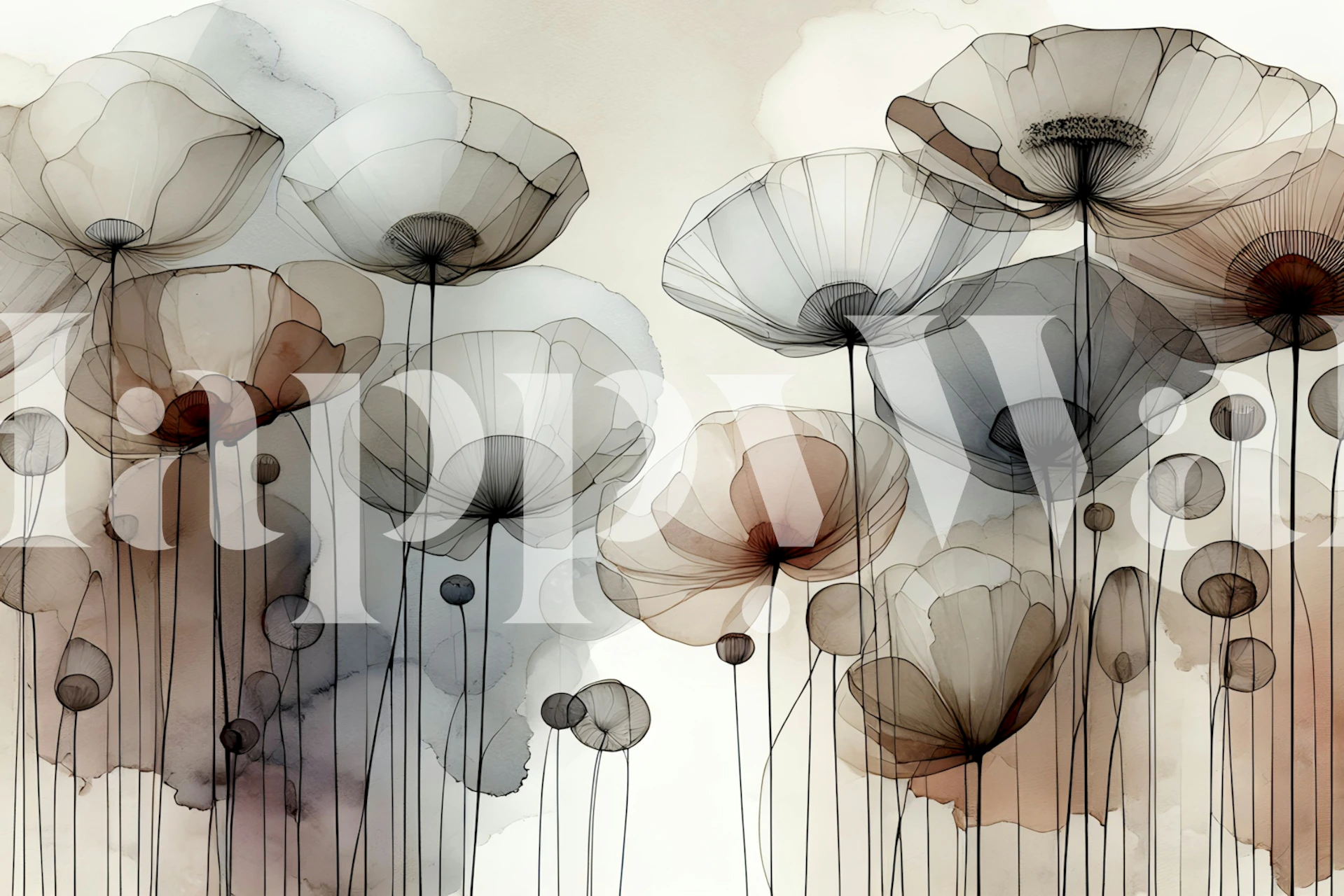 Ethereal floral design with soft pink and gray abstract flowers wallpaper