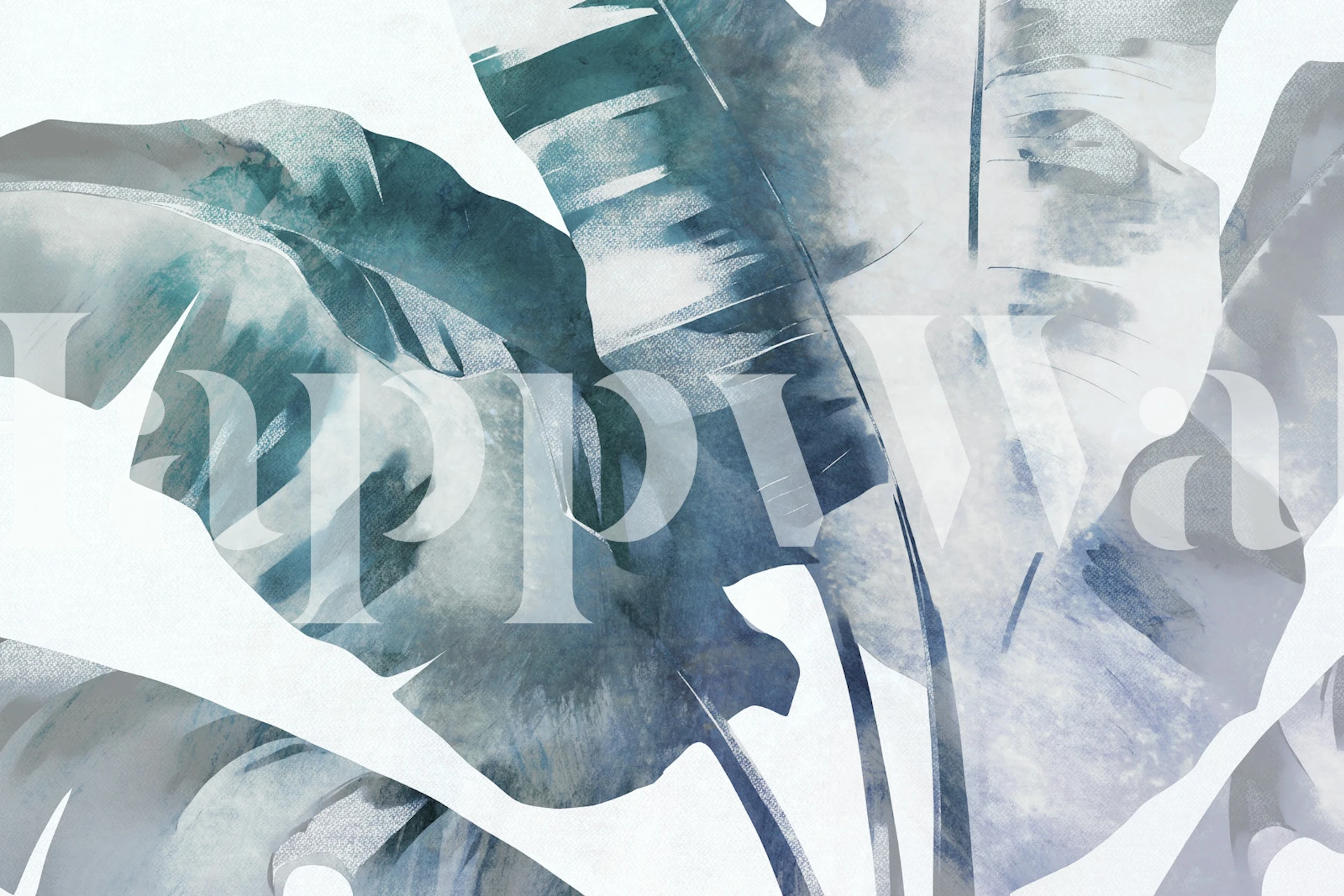 Tropical foliage design in blue and teal colors wallpaper