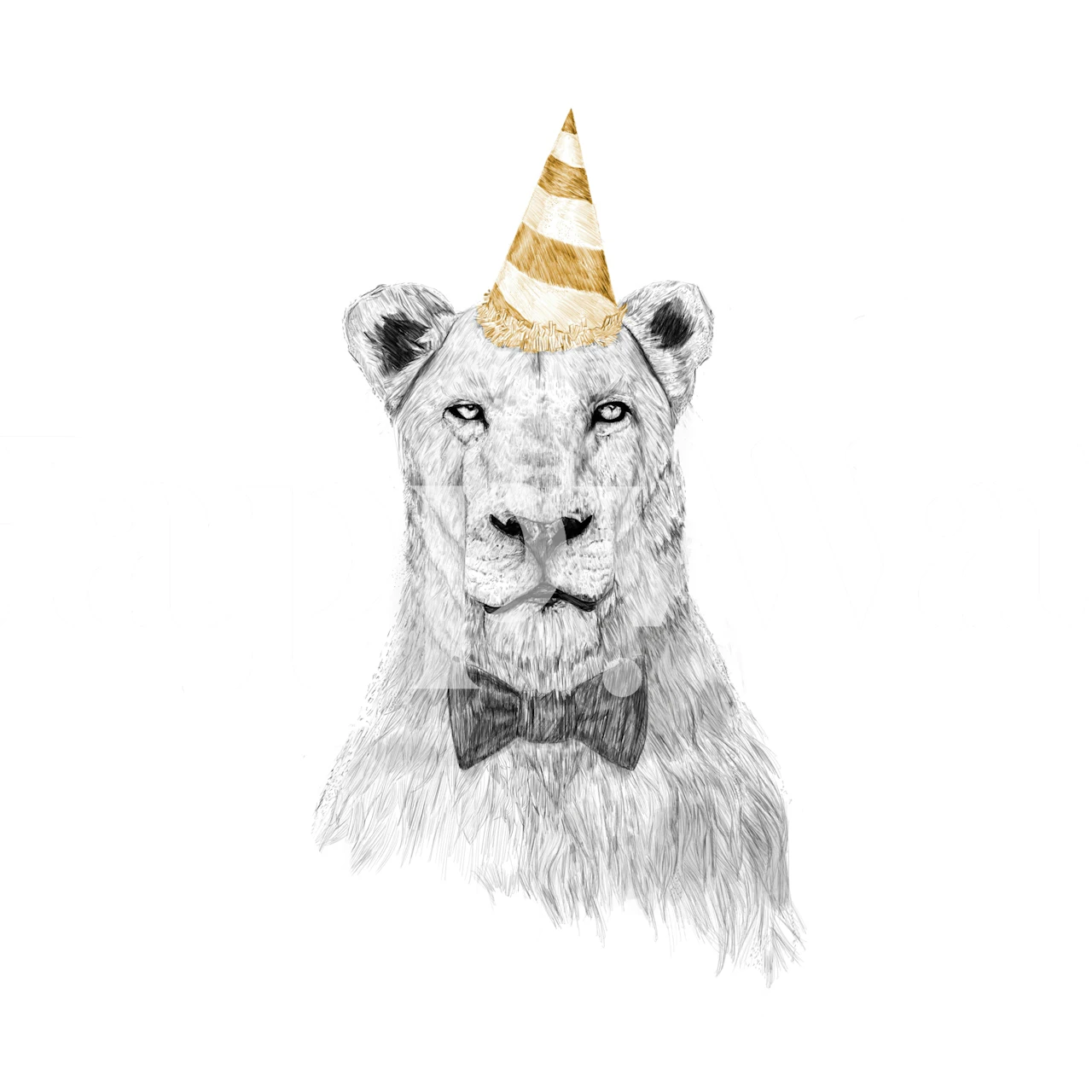 Illustration of a lion wearing a party hat and bowtie wallpaper