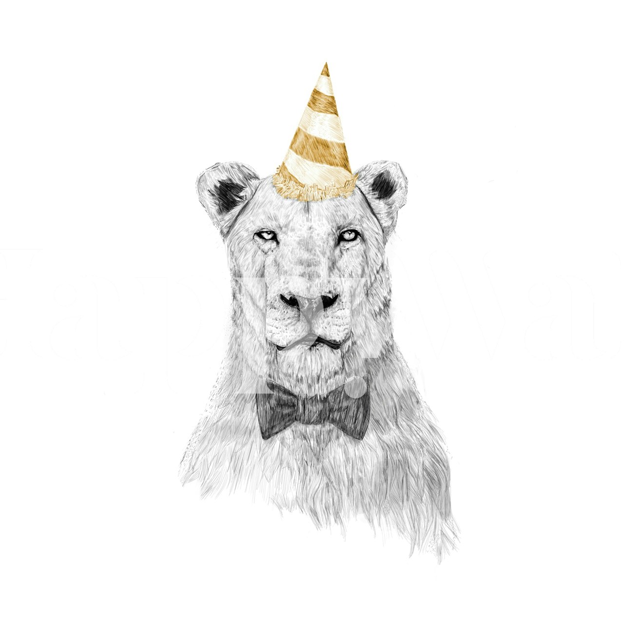 Illustration of a lion wearing a party hat and bowtie wallpaper