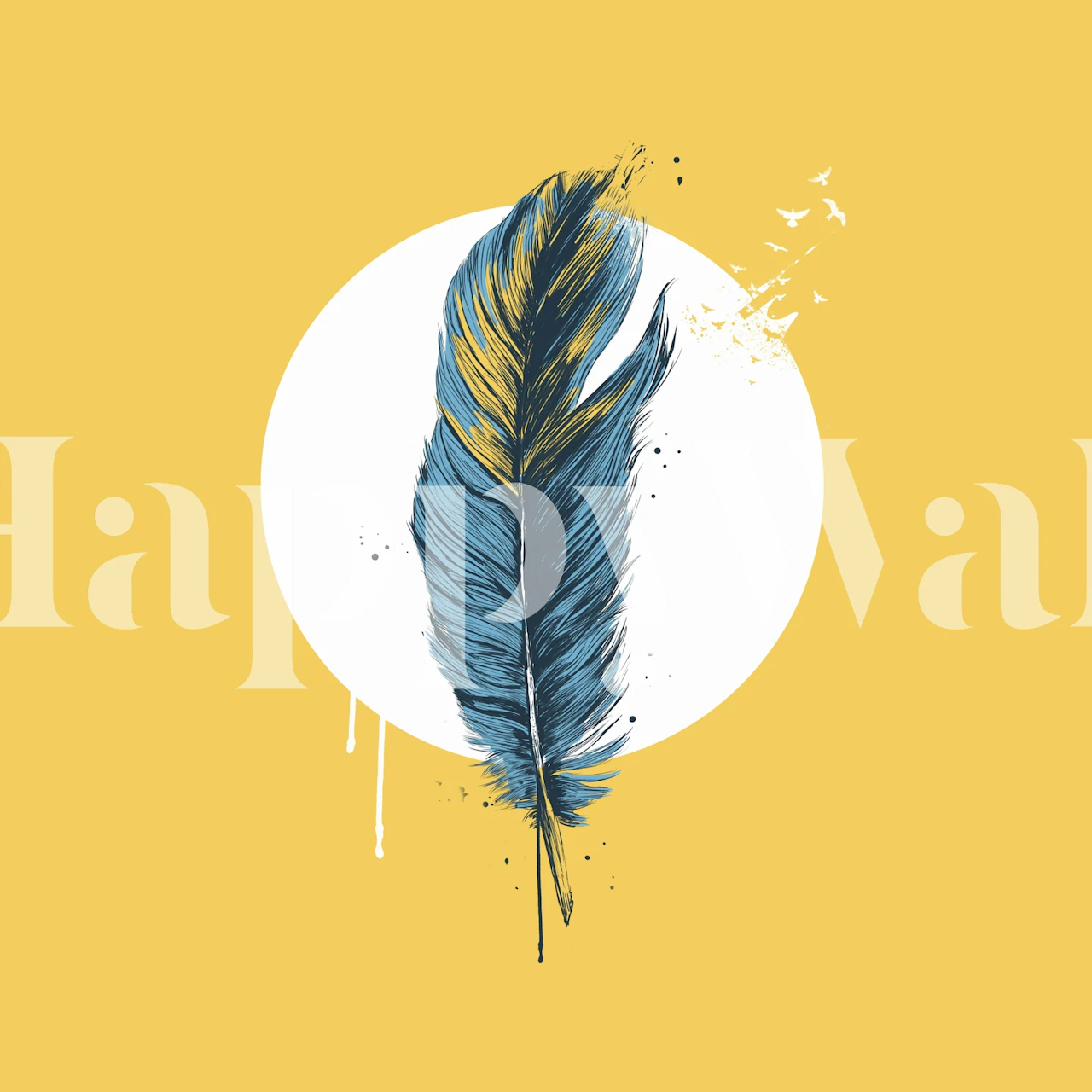 Stylish feather wallpaper in een moderne kamer