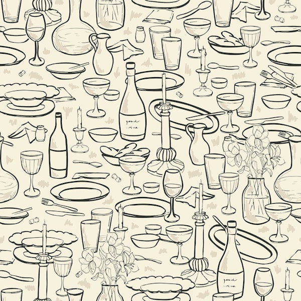 Linework bottles & dishes L – black and white