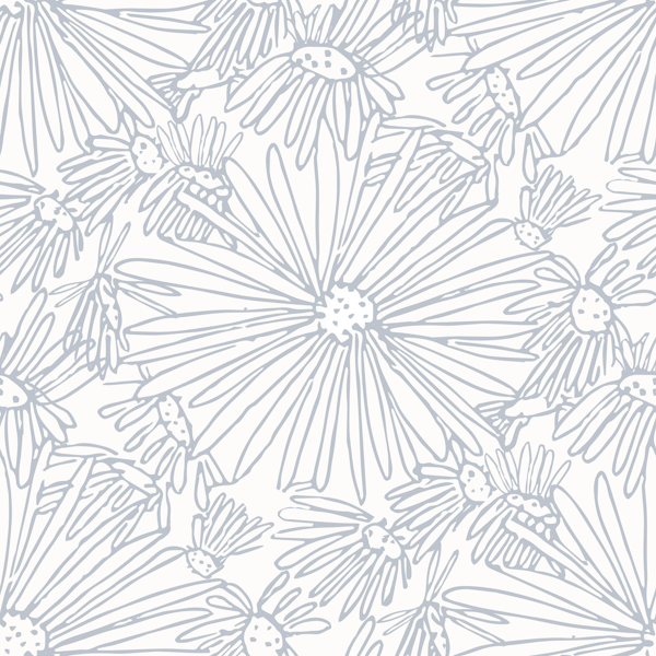 Blue Sketchy Daisies on white