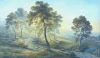 Enchanted River Forest Painting Blue behang