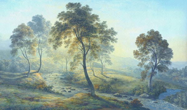 Enchanted River Forest Painting Blue