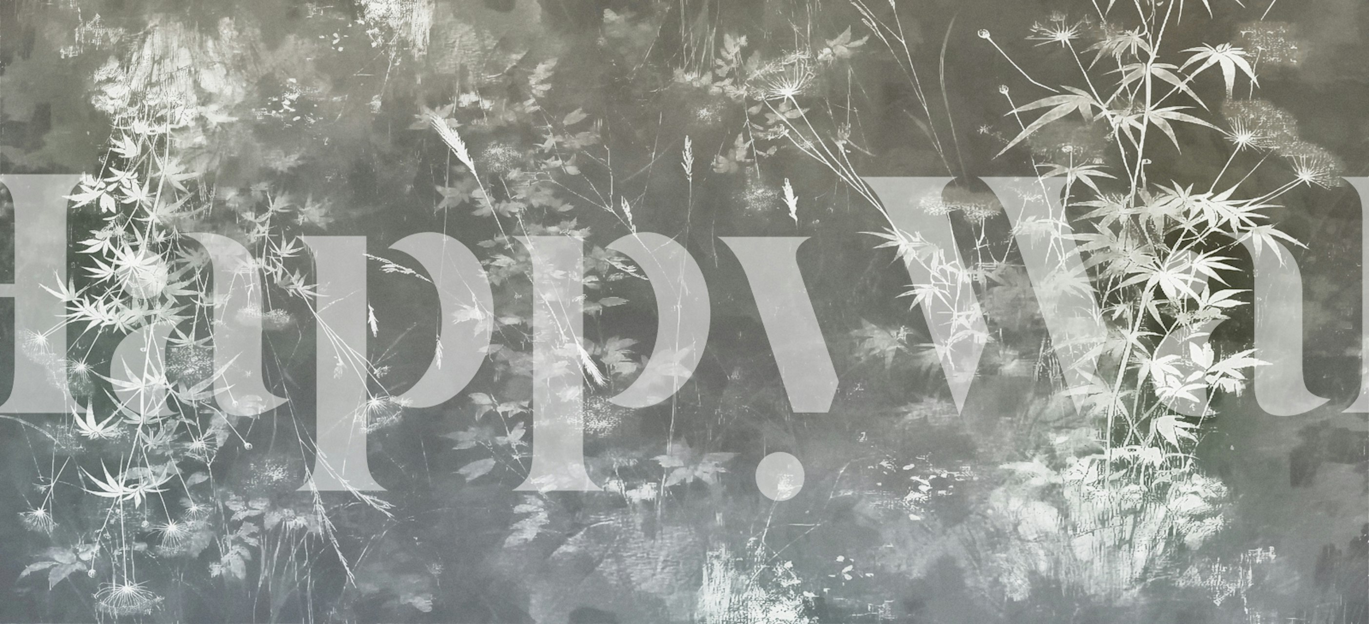 Gray and white floral botanical wallpaper with delicate plants