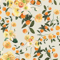 Lucid Blooms with Oranges on Soft Sage wallpaper