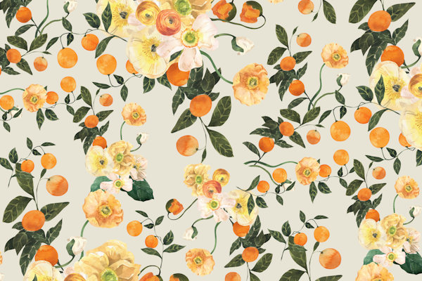 Lucid Blooms with Oranges on Soft Sage