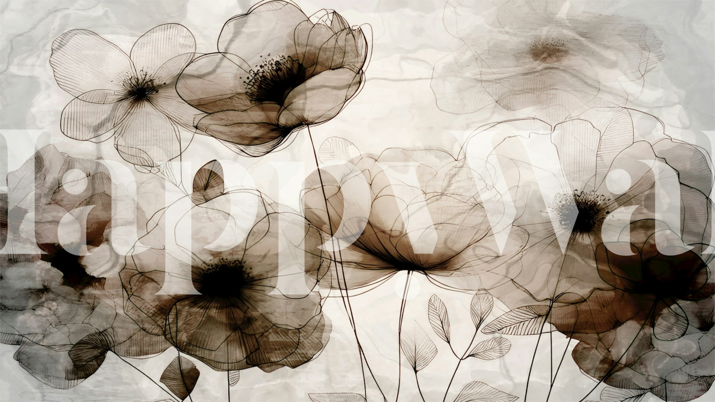 Black and white ethereal floral sketch wallpaper