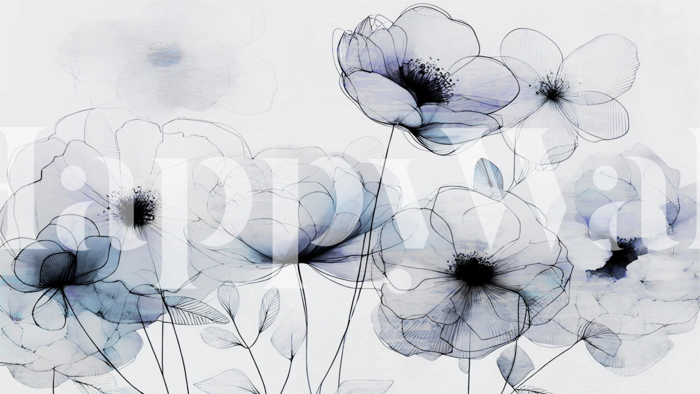 Ink Blossom Contours floral wallpaper in a room