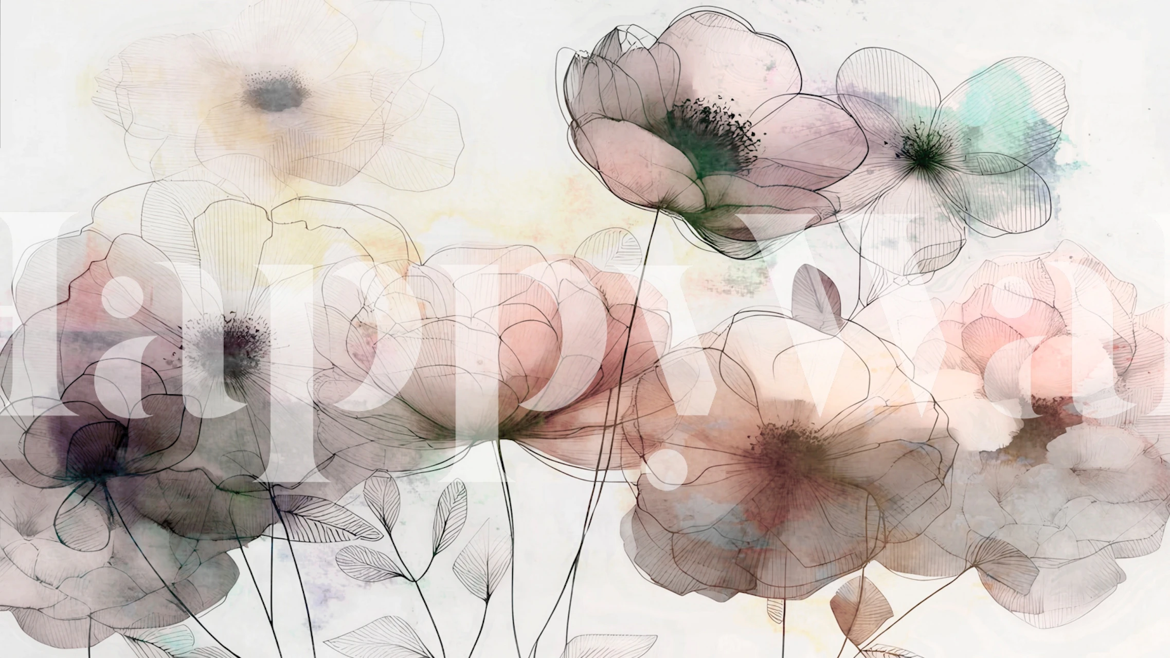 Translucent Blossom Sketch wallpaper in a room