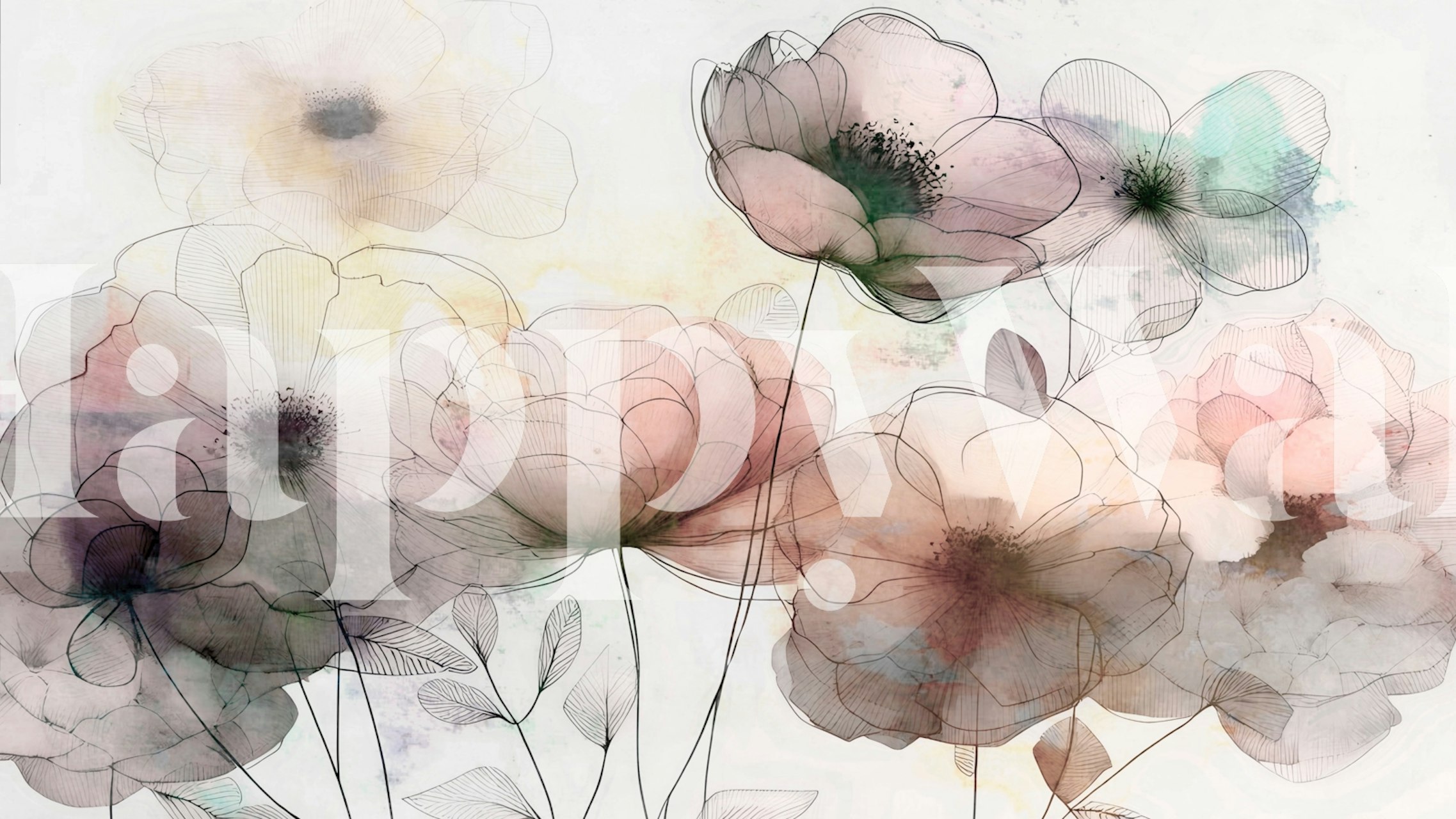 Translucent Blossom Sketch tapet i et rum