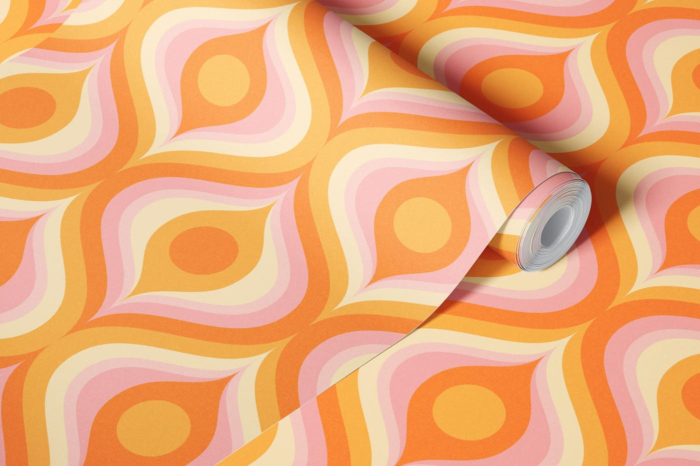 Groovy Swirl Retro I in orange pink 25cm wallpaper roll