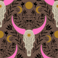 Western Gothic Cow Sculls with Pink Horns carta da parati