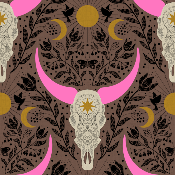 Western Gothic Cow Sculls with Pink Horns