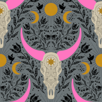 Western Gothic Cow Sculls - grey carta da parati