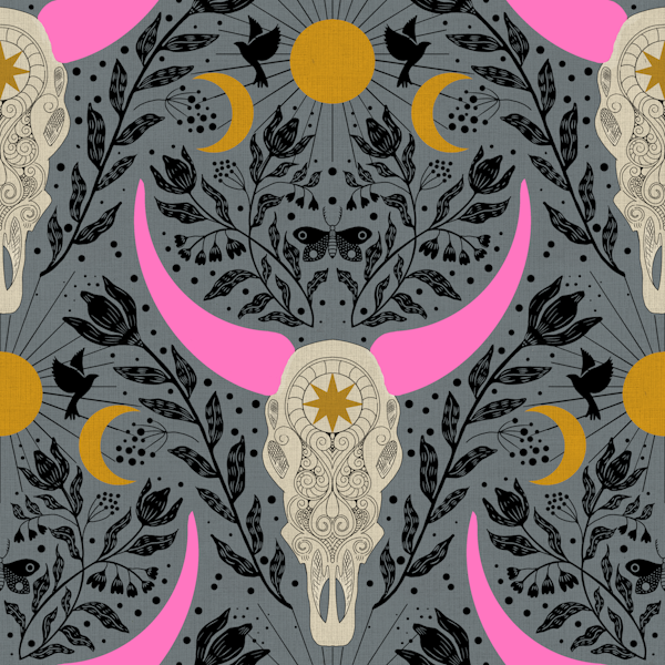 Western Gothic Cow Sculls - grey