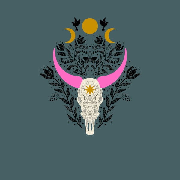 western gothic cow skull with pink horns